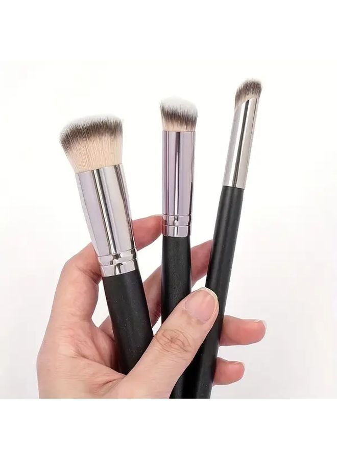 3Pcs Foundation Brush And 2Pcs Black Powder Puff Makeup Brush Set - Image 5